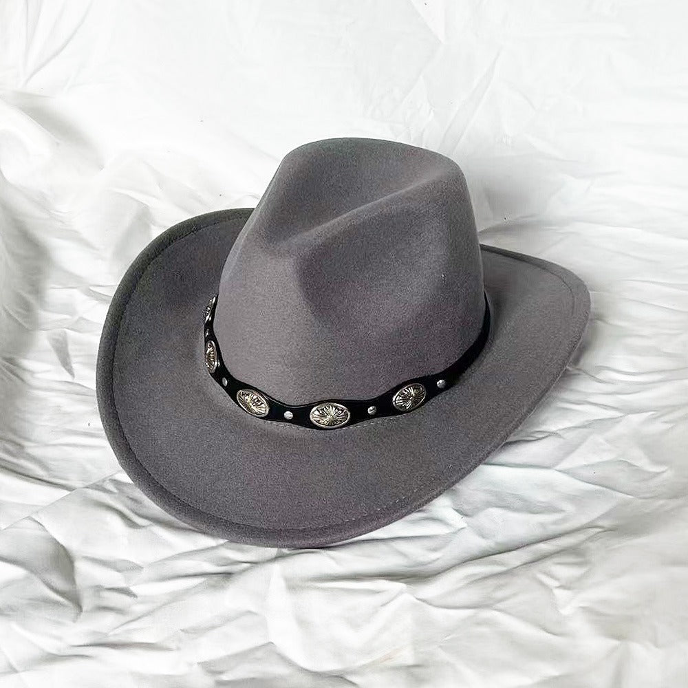 Punk Style Cowboy Woolen Felt Hat Mens and Womens