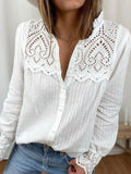 Loose pure cotton  new lace round neck long sleeve women's blouse