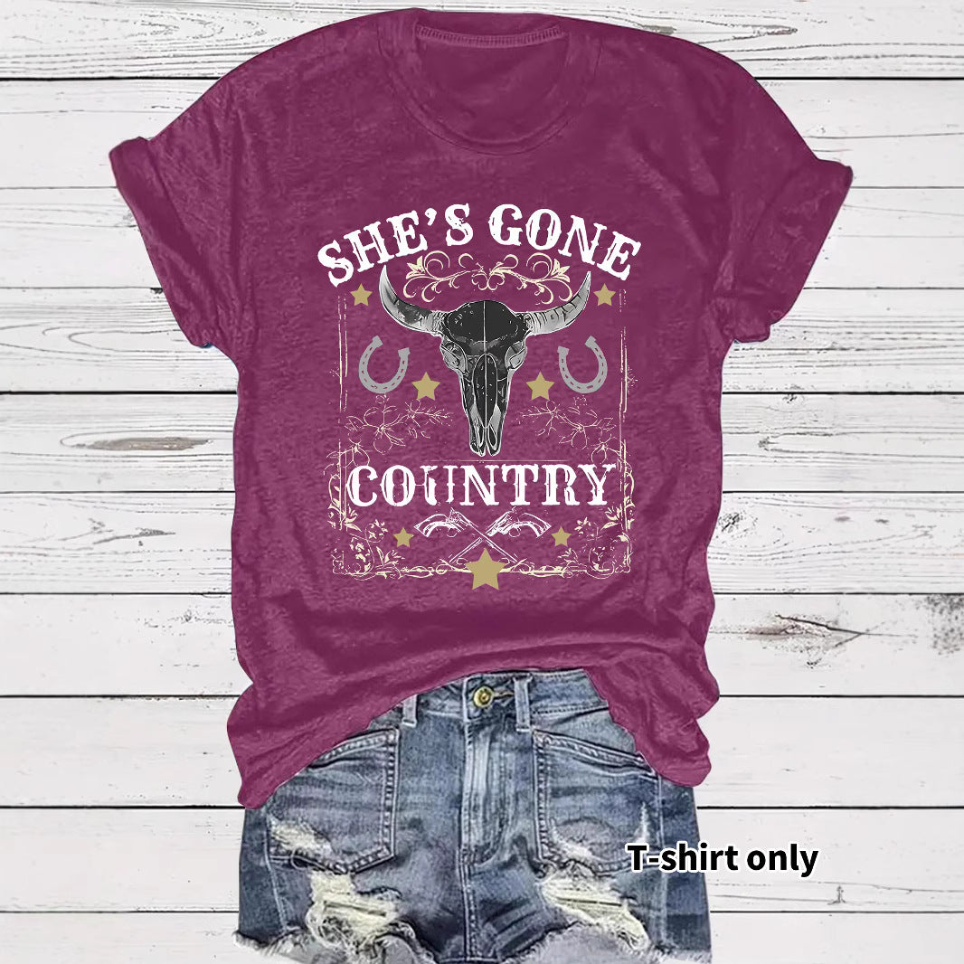 Western Cowboy Pattern round neck short sleeved T-shirt