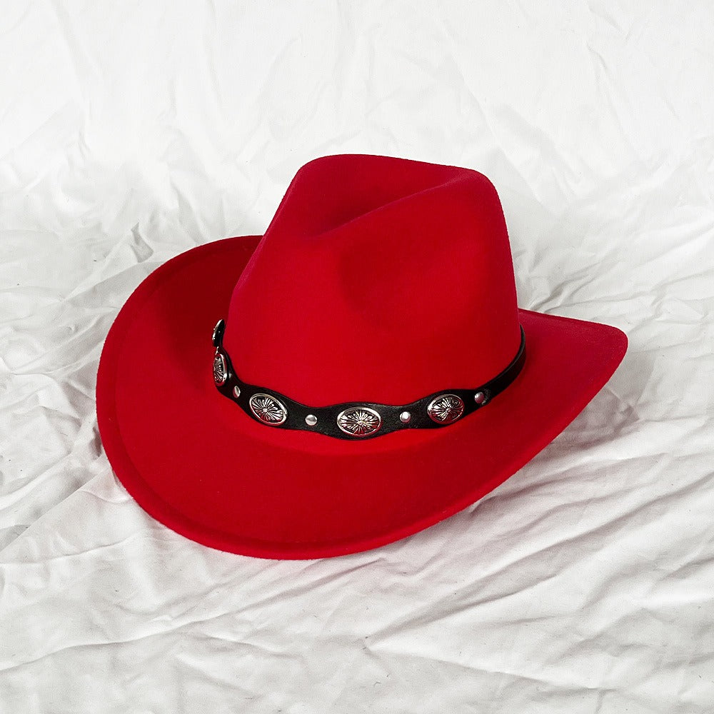 Punk Style Cowboy Woolen Felt Hat Mens and Womens