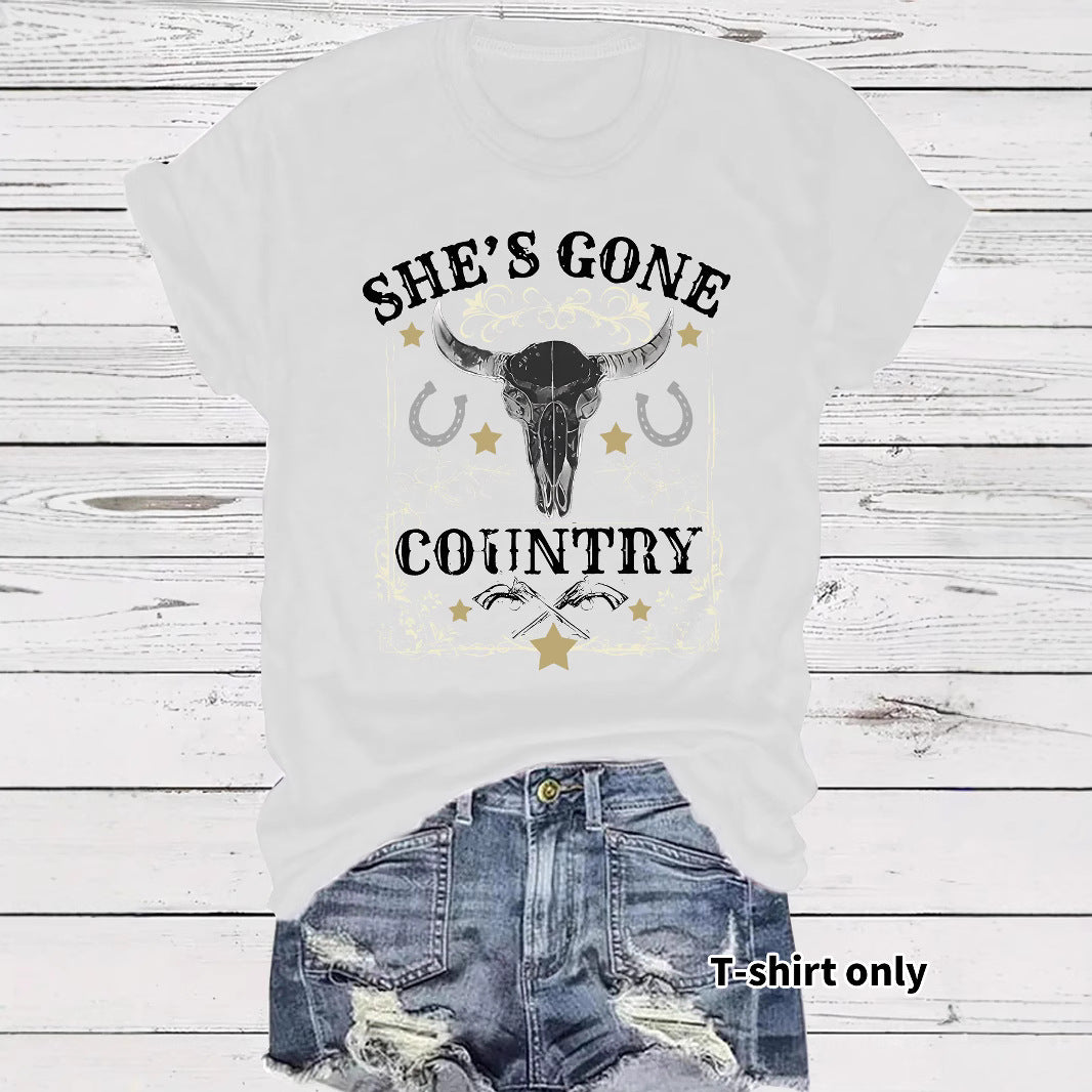 Western Cowboy Pattern round neck short sleeved T-shirt