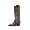 Retro Style Patchwork Pointed Toe Western Boots  Chunky Heel High Shaft Western Cowboy Boots Made to order, ships in 7 days