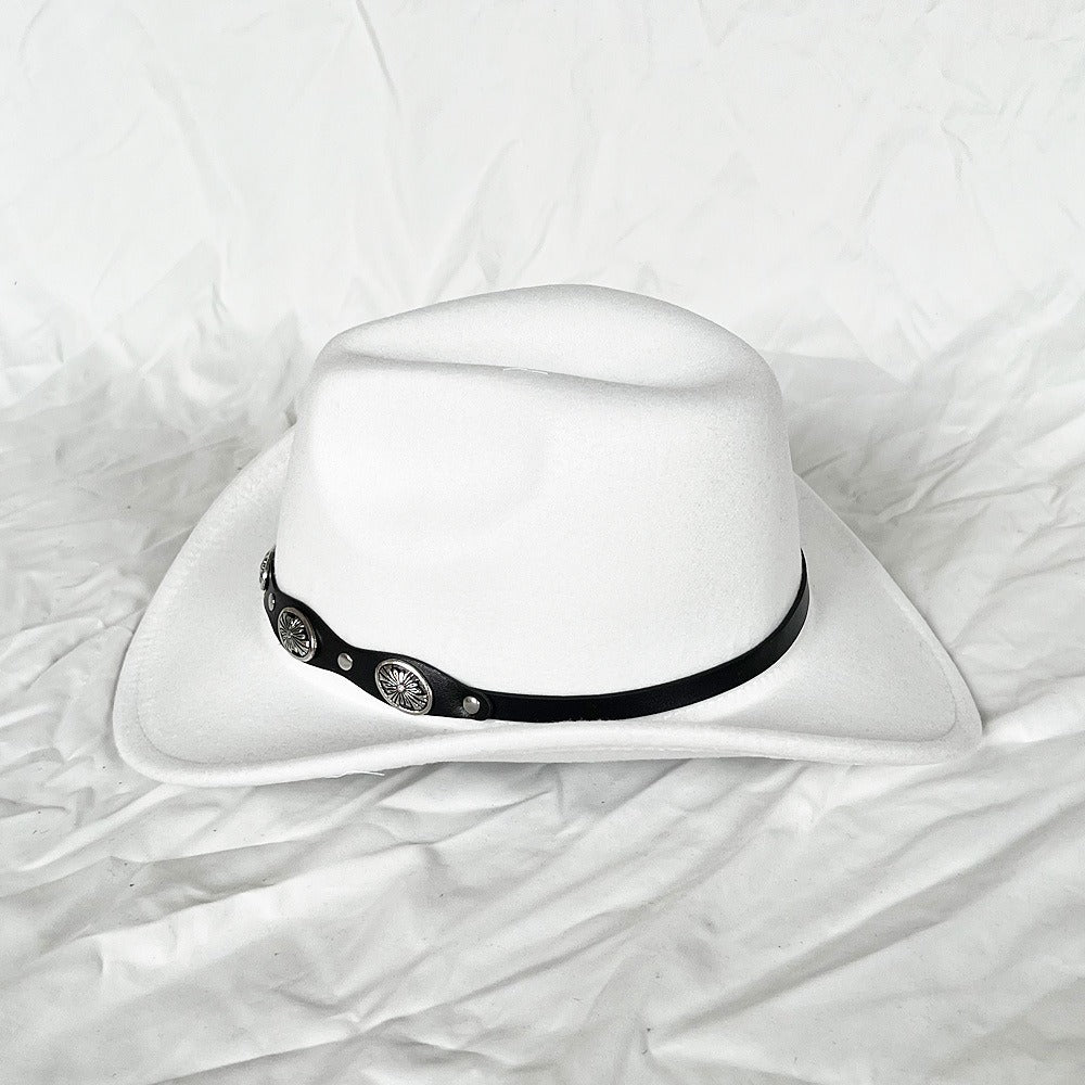 Punk Style Cowboy Woolen Felt Hat Mens and Womens