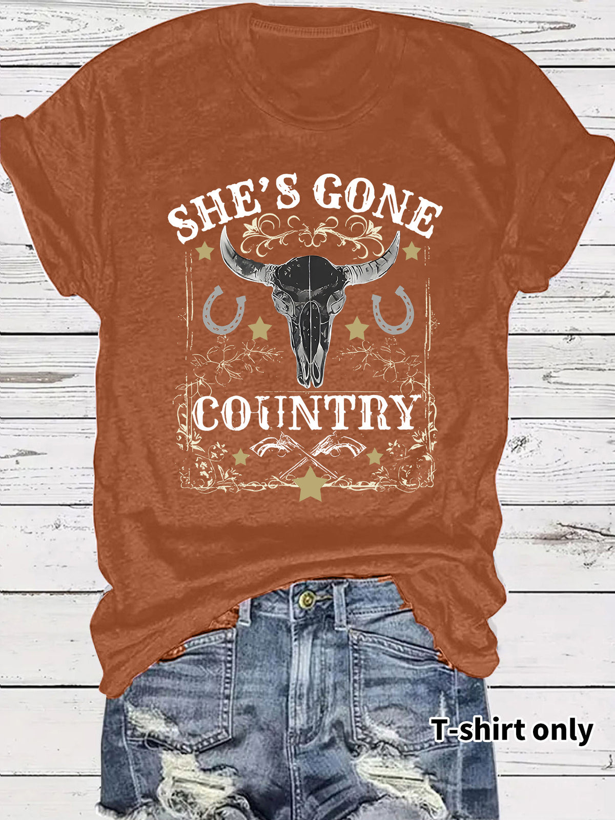 Western Cowboy Pattern round neck short sleeved T-shirt
