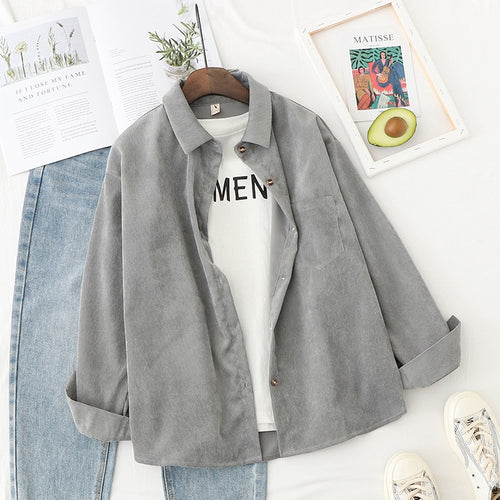 Corduroy  Solid Loose Boyfriend Style Shirt