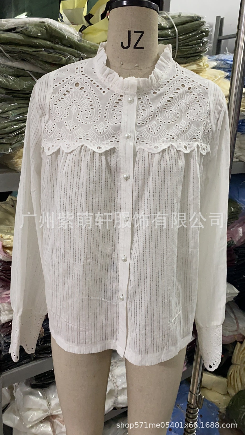 Loose pure cotton  new lace round neck long sleeve women's blouse
