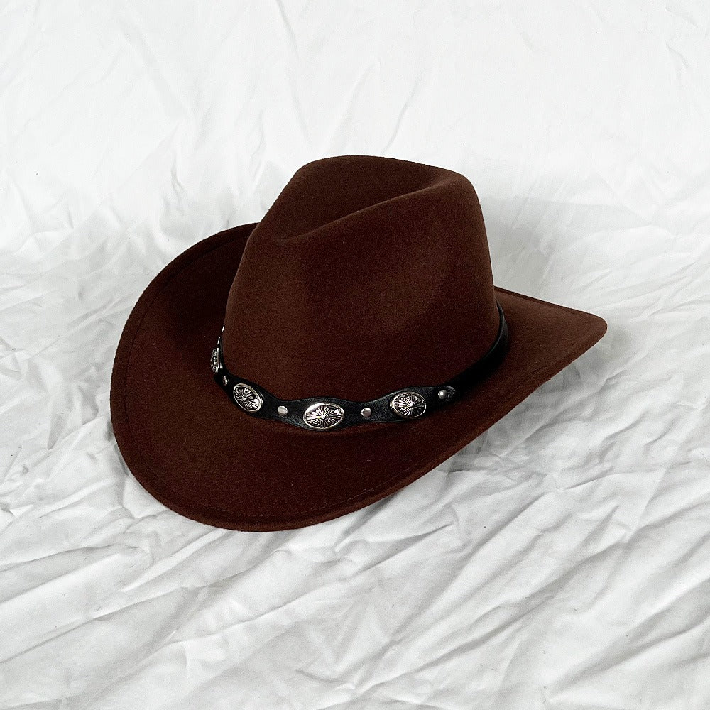 Punk Style Cowboy Woolen Felt Hat Mens and Womens