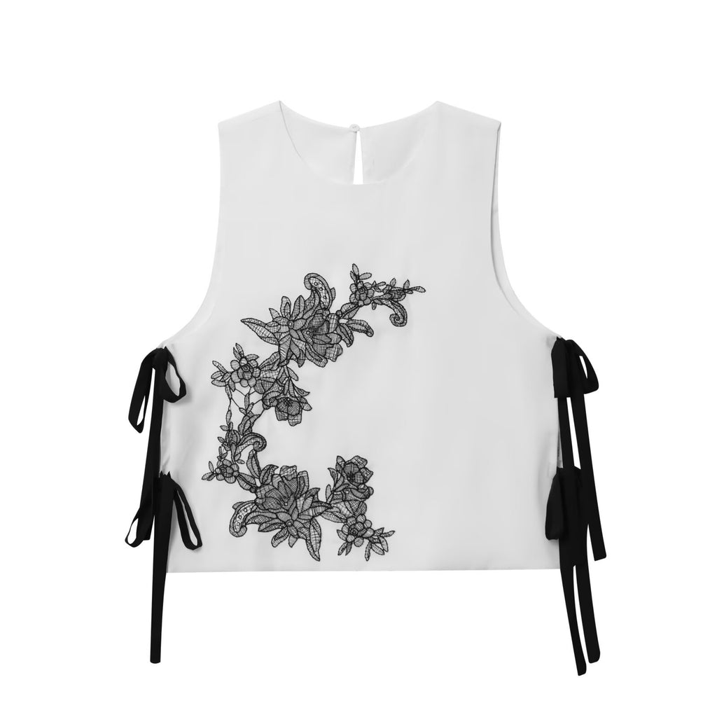 Western style flower embroidery bow decoration top