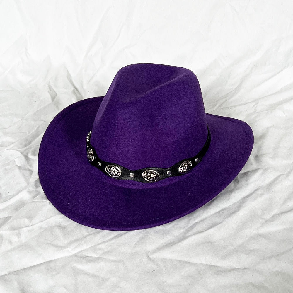 Punk Style Cowboy Woolen Felt Hat Mens and Womens