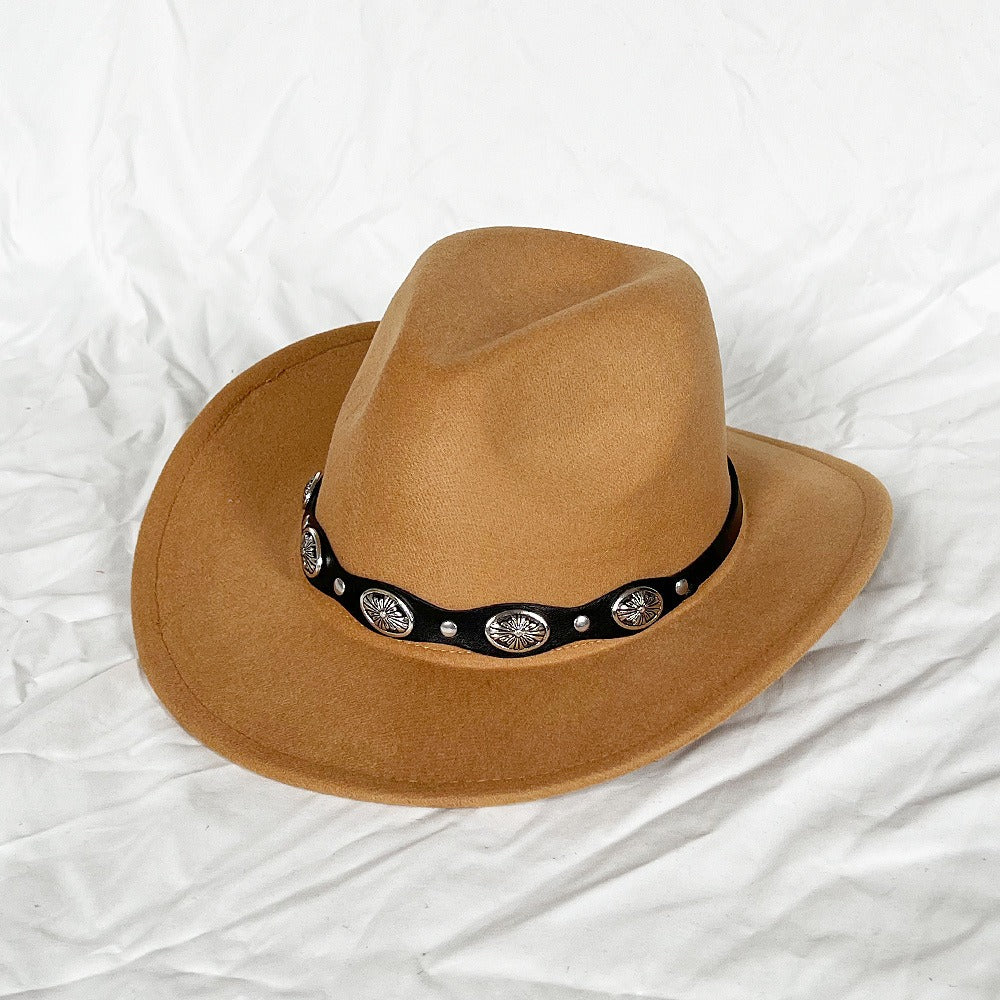 Punk Style Cowboy Woolen Felt Hat Mens and Womens