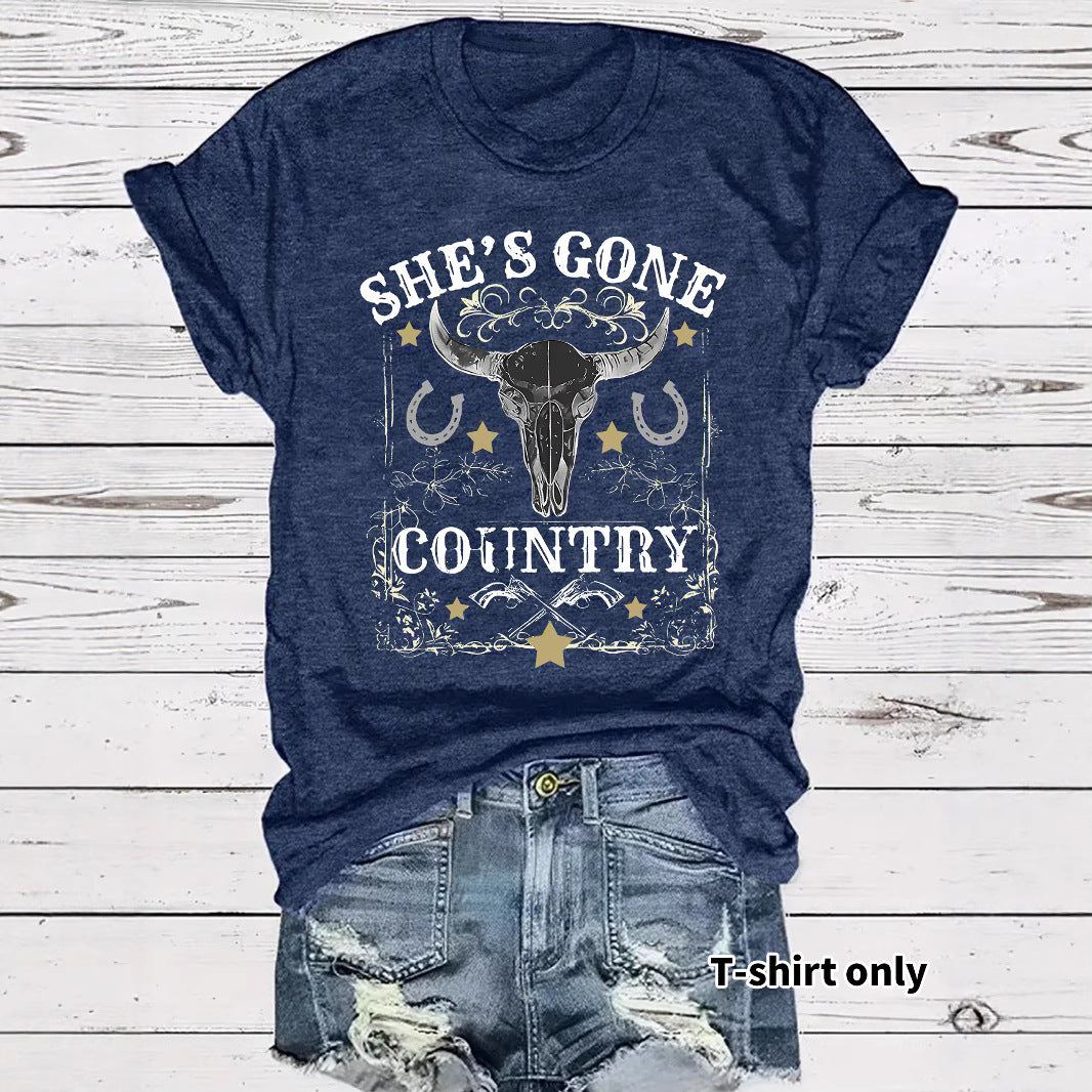 Western Cowboy Pattern round neck short sleeved T-shirt