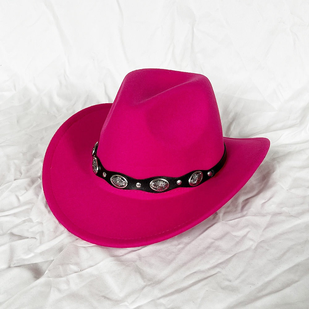 Punk Style Cowboy Woolen Felt Hat Mens and Womens
