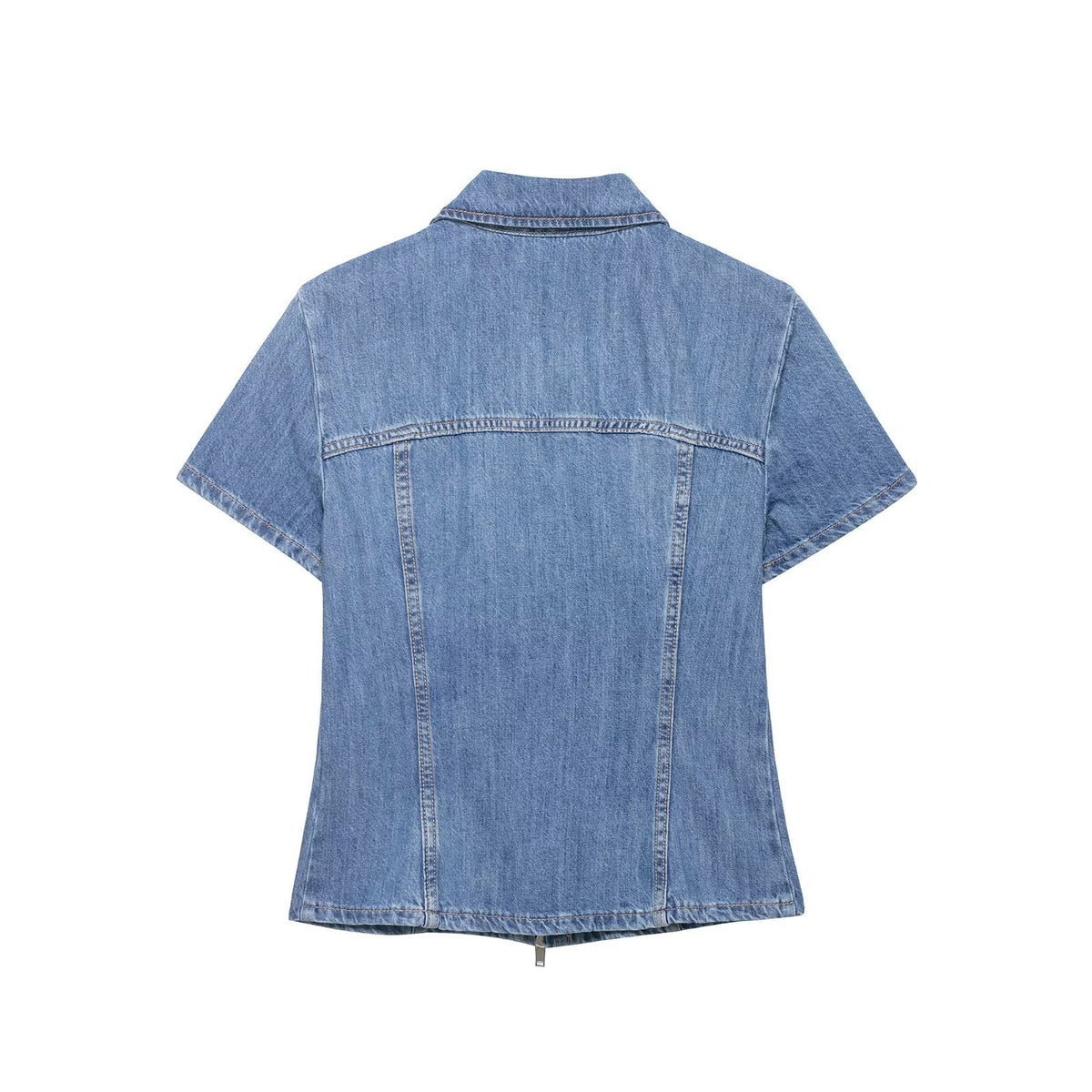 Chic Western Style Zipper Denim Shirt for Women