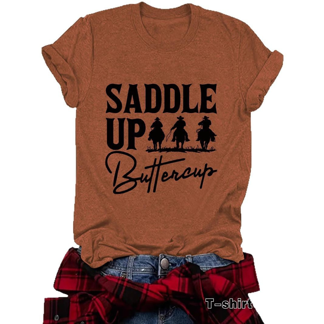 Short sleeved Western round neck shirt