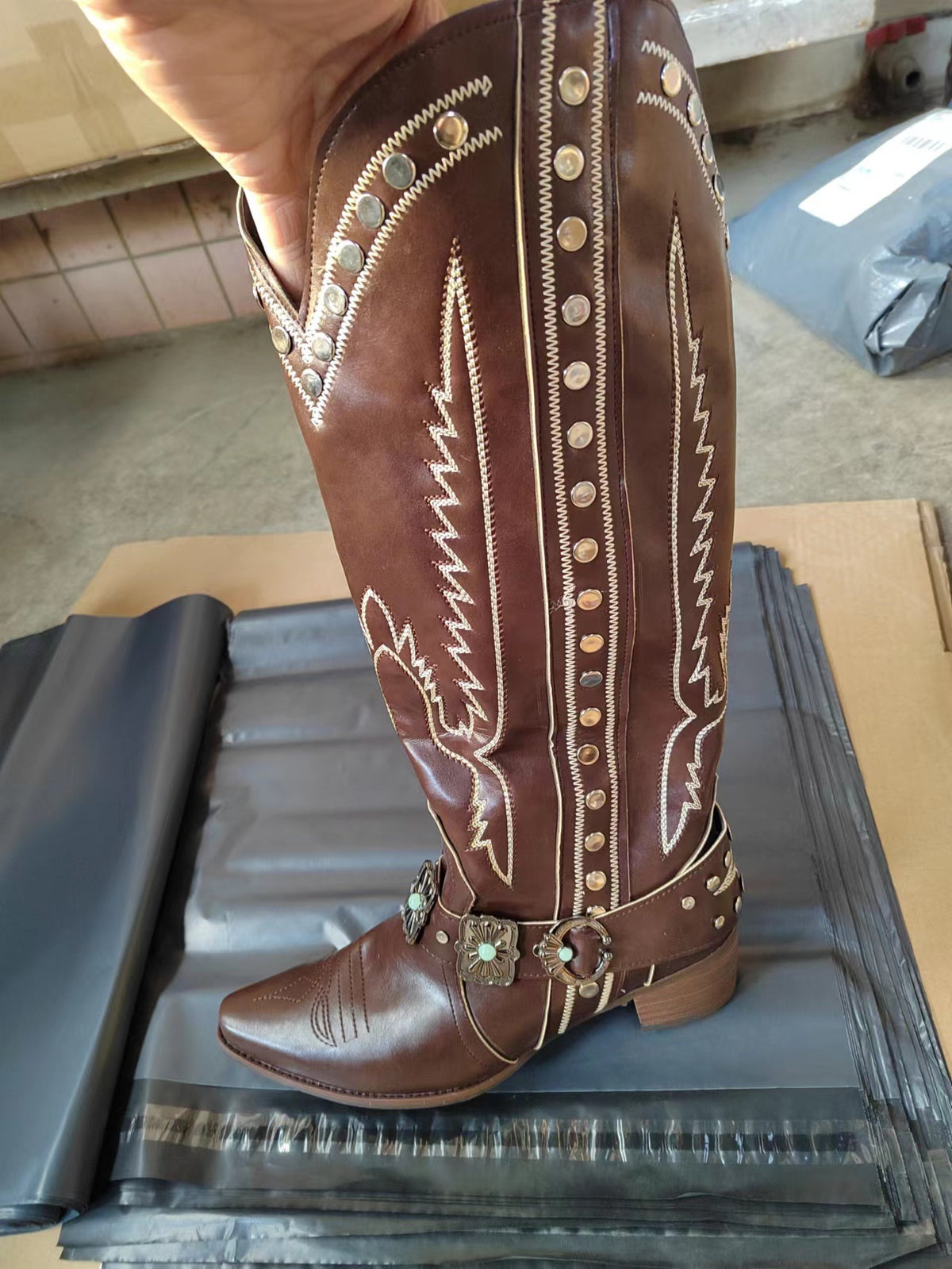 New Western Style Womens  Denim Oversized Boots
