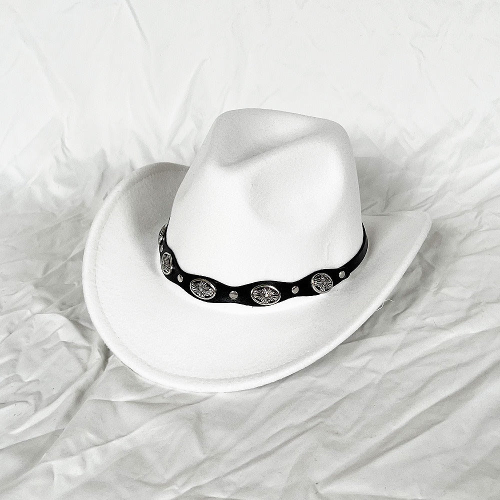 Punk Style Cowboy Woolen Felt Hat Mens and Womens