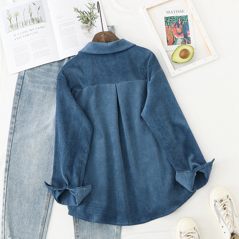 Corduroy  Solid Loose Boyfriend Style Shirt