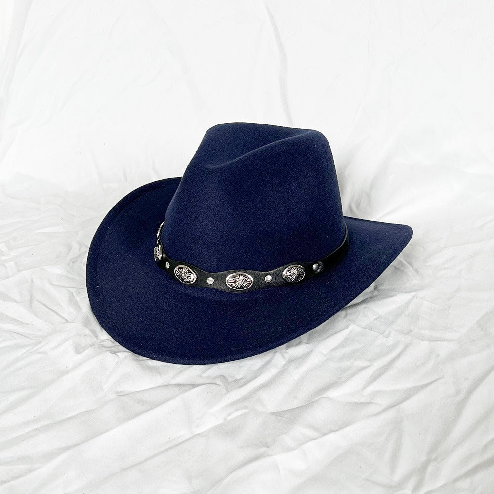 Punk Style Cowboy Woolen Felt Hat Mens and Womens