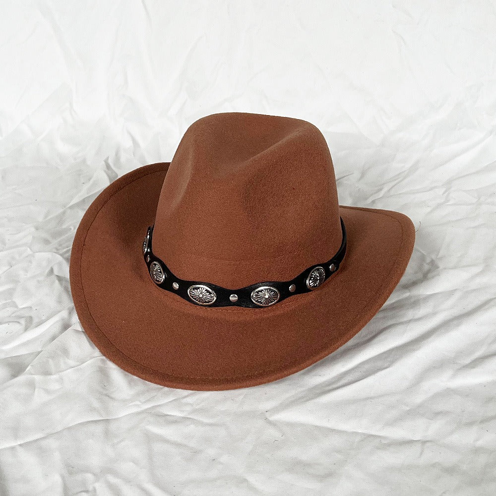 Punk Style Cowboy Woolen Felt Hat Mens and Womens