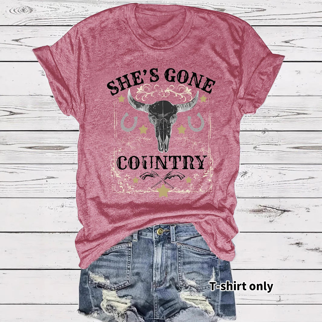 Western Cowboy Pattern round neck short sleeved T-shirt