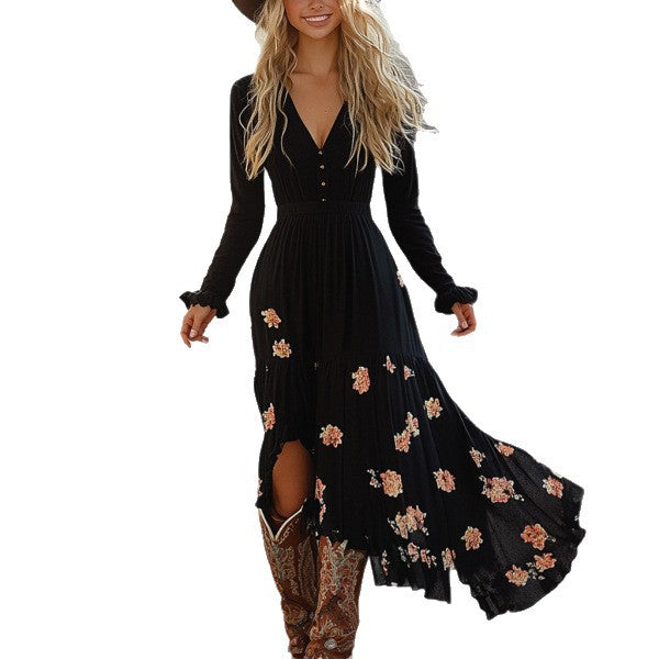 Western StyleFloral Print Vintage Dress