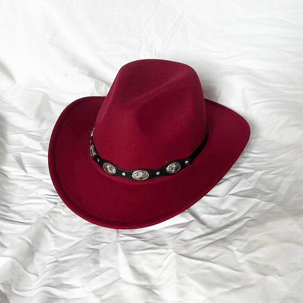 Punk Style Cowboy Woolen Felt Hat Mens and Womens