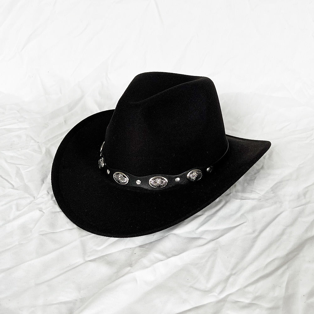Punk Style Cowboy Woolen Felt Hat Mens and Womens