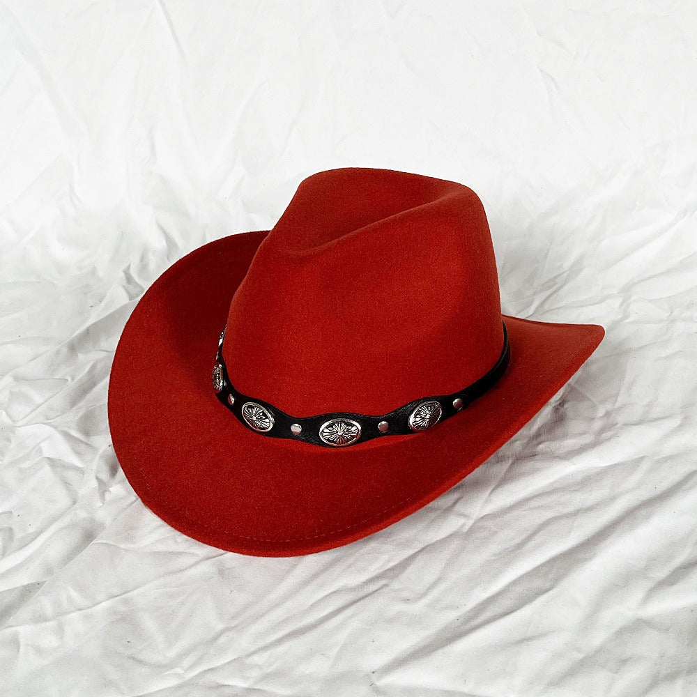 Punk Style Cowboy Woolen Felt Hat Mens and Womens