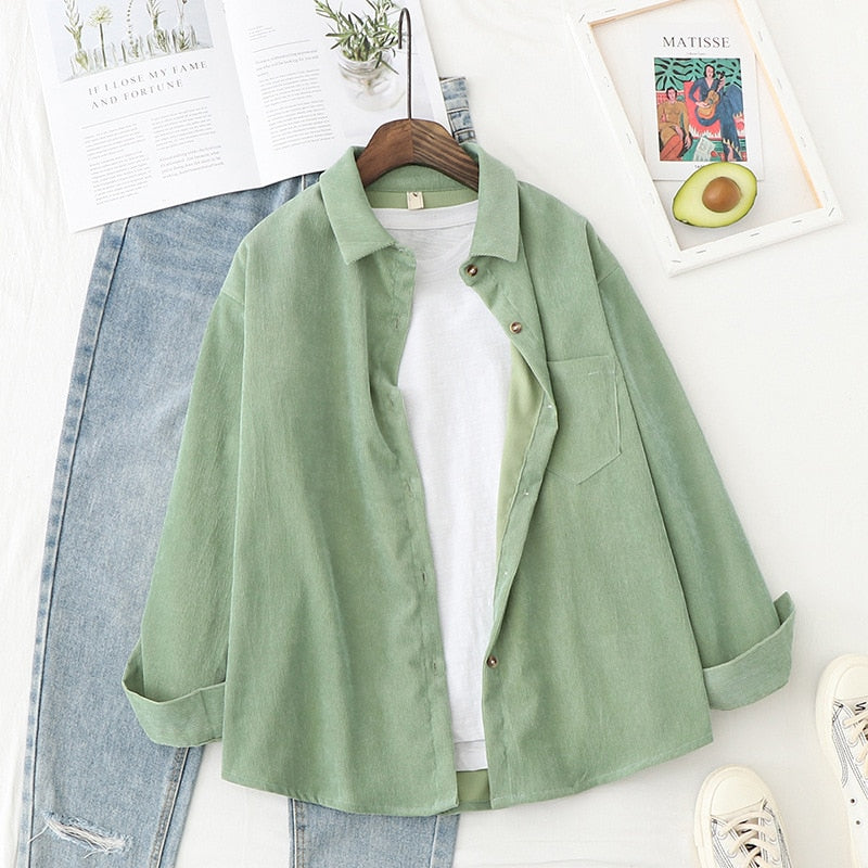 Corduroy  Solid Loose Boyfriend Style Shirt