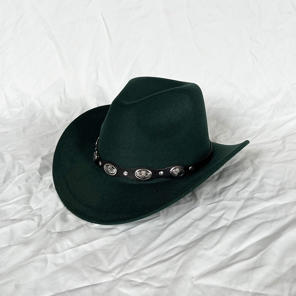 Punk Style Cowboy Woolen Felt Hat Mens and Womens
