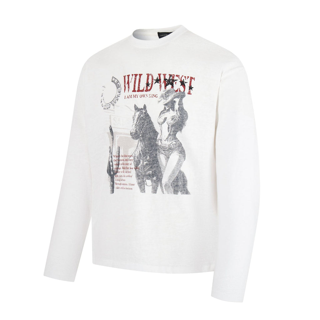 Western Cowboy Girl Printed Long Sleeve T-shirt