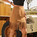 Western Style Vintage Women's Rivet Detail Fringe Hem A-Line Skirt