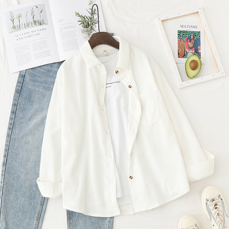 Corduroy  Solid Loose Boyfriend Style Shirt
