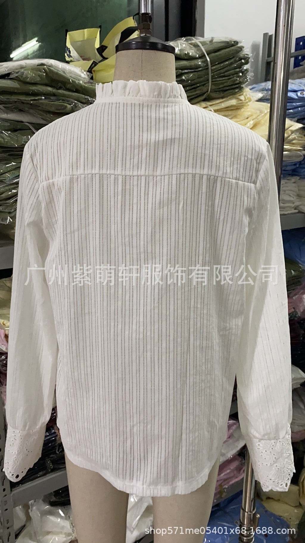 Loose pure cotton  new lace round neck long sleeve women's blouse