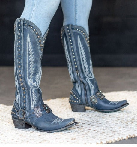 New Western Style Womens  Denim Oversized Boots