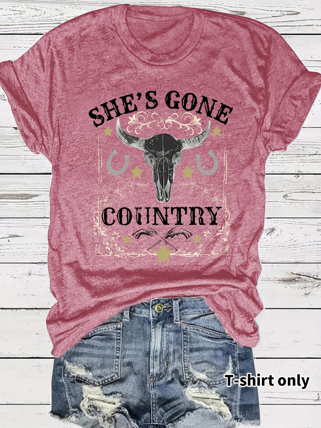 Western Cowboy Pattern round neck short sleeved T-shirt