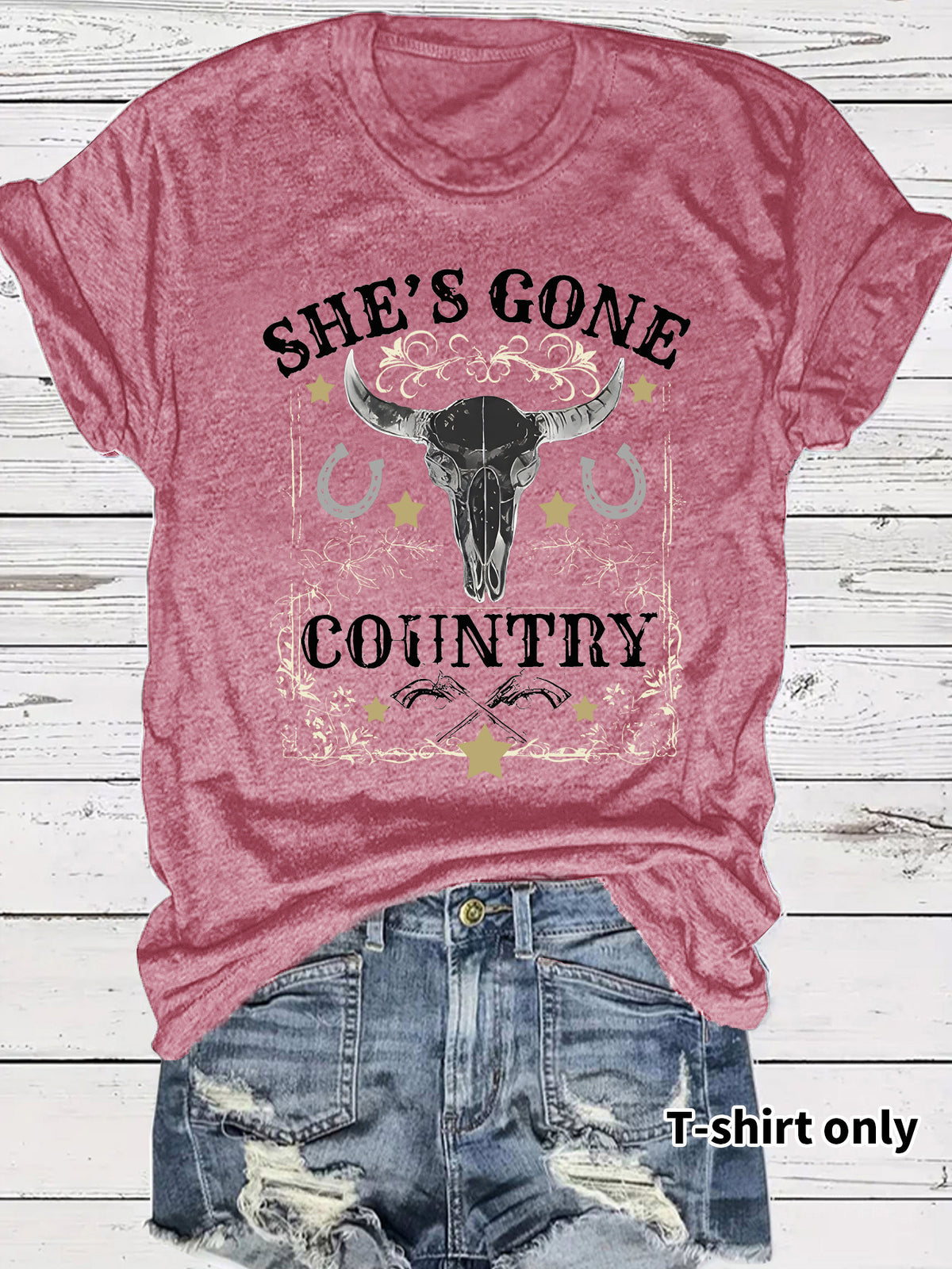 Western Cowboy Pattern round neck short sleeved T-shirt